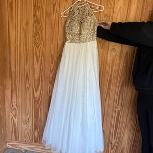 B. Darlin Elegant Gold and White Formal Gown
